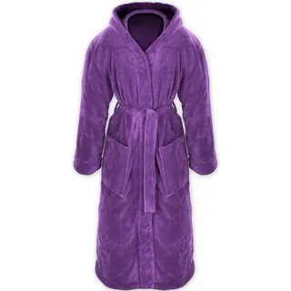 Gräfenstayn Unisex-Bademantel Damen Herren Kuschelfleece Bademantel Kapuze Größe S-XXXL Flanell, warm & kuschelig, Waden bis Knöchellang, Fronttaschen, Gürtel, S-XXXL lila L | 134 cm