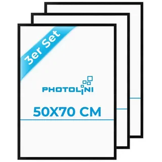 PHOTOLINI Bilderrahmen 3er Set modern mit bruchsicherem Acrylglas, Holz MDF, Fotos & Poster, für 3 Bilder (3er Set), Posterrahmen 50x70 cm zum Aufhängen schwarz 50 cm x 70 cm