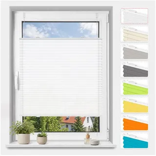 Vkele Plissee ohne Bohren Easy Fix Klemm Faltrollo, verspannt Fenster Rollo, Klemmfix,Klemmträger, Jalousie für Tür & Fenster Sichtschutz Sonnenschutz weiß 105 cm x 160 cm