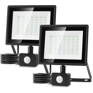 Aigostar 50W LED Strahler mit Bewegungsmelder Außen,4300LM 6500K Kaltweiß Außenstrahler,IP65 Wasserdicht Scheinwerfer, Aussenleuchte für Garten,Innenhöfe, Garage,Hotel,2PC