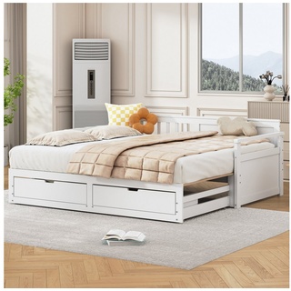 Flieks Daybett, Tagesbett Holzbett mit Schubladen und Ausziehbett 90x190cm/180x190cm weiß