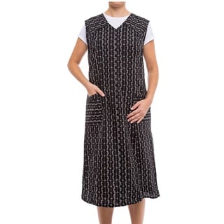 Tobeni Damen Kittelschürze lang mit Reissverschluss und Taschen ohne Arm 100% Baumwolle Farbe Schwarz-Weiss-Design1
