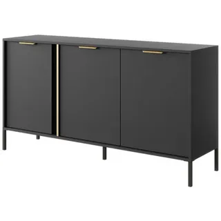 Ravio Sideboard, Anthrazit, Gelb, Holzwerkstoff, Metall, Holz, 3 Fächer, Rechteckig, 153x81x39 cm, Wohnzimmer, Kommoden & Sideboards, Sideboards