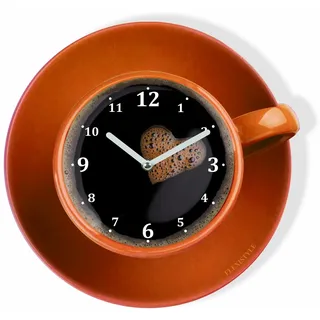 FLEXISTYLE Moderne Küchen Wanduhr Tasse Perfetta, Orange, Acrylglas, UV-Druck, Made in EU, 30 x 31 cm