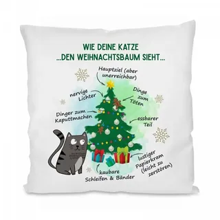 Herzbotschaft Dekokissen Kissen mit einseitigem Motiv Wie deine Katze den Weihnachtsbaum sieht, Kissenhülle mit Füllung