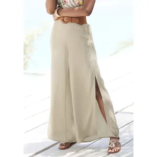 Palazzohose LASCANA Gr. 36, N-Gr, beige (sand) Damen Hosen Strandhosen mit weitem Bein und Schlitz, Stoffhose, lockere Passform