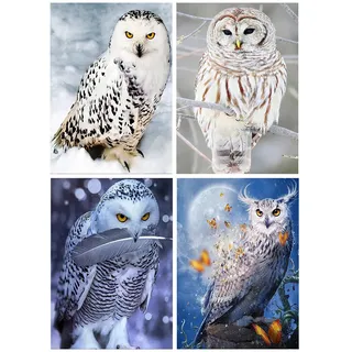 SHEGZHUC Diamond Painting Schneeeule 4er Pack 30x40 cm - Malen Nach Zahlen Erwachsene Eulen im Schnee - Perlen Bilder Eule