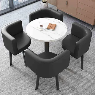 LHXLSH Tisch- Und Stuhl Kombination, Besprechungstisch Büro-Empfangsraum Runder Esstisch Mit 4 Stühlen Set, Esstisch-Set für Esszimmer, Café Und Kleine Räume(Black b)