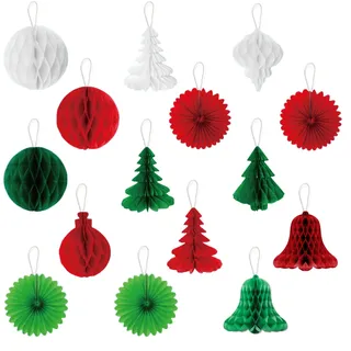 LIANRISES 15 Stück Weihnachten Wabenball Premium Wiederverwendbare Weihnachtsdeko Papier Weihnachtsbaum Weihnachtsschmuck Papier Weihnachtsschmuck Pappe Honeycomb Weihnachtskugel 3D Aufhängen