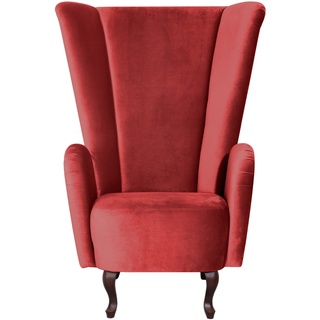 Ohrensessel MAX WINZER "Anastasia" Sessel Gr. Samtvelours, B/H/T: 90 cm x 123 cm x 92 cm, rot (ziegel) Ohrensessel mit geschwungenen Holzfüßen, Hochlehner