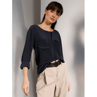 Seidenbluse HEINE, Damen, Gr. 36, blau (marine), 100% Seide, unifarben, Rundhals, Langarm, Blusen
