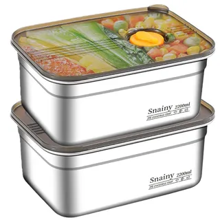 GAOUTO 2 Stück Edelstahl Behälter mit Deckel, 2200ML 316 Edelstahl Frischhaltedosen Stapelbar Luftdicht, Bento Lunchbox aus Metall, Wiederverwendbar Gefrierdosen für Küche Kühlschrank Restaurant
