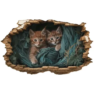 Samunshi® Wanddeko Wandriss mit Katzen und Wolle Deko für Tier Fans Fenster in andere Welt Wallart Wandtattoo für Wohnzimmer Wandaufkleber Wandsticker 70x42cm