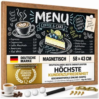 Goods+Gadgets Magnettafel Magnettafel Kreidetafel – Holzrahmen Magnet Board für Küche & Büro, (Magnet-Tafel zum Aufhängen, mit Holz-Rahmen), inkl. Kreidestift & Magnete 58 cm