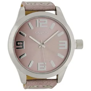 OOZOO Quarzuhr Basic XXL Herrenuhr C1008 Rosagrau Lederband 50 mm