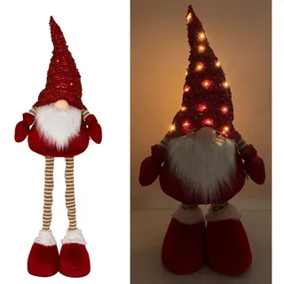 Online-Fuchs Weihnachtsfigur süßer Wichtel mit Zipfelmütze, Teleskopbeinen und LED-Beleuchtung (Deko zu Weihnachten, Dauerleuchten oder Funkeleffekt wählbar), inkl. praktischer 6-Stunden Timerfunktion rot