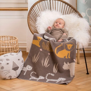 David Fussenegger Babydecke braun mit Dschungel Motiv aus Baumwolle 70x90 cm flauschig weich