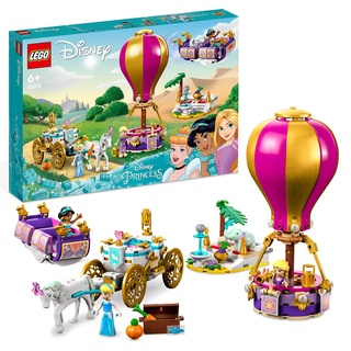 LEGO Disney Prinzessinnen auf magischer Reise Spielzeug mit Cinderella, Jasmine, Rapunzel Mini-Puppen, Spielzeugpferd & Kutsche, fliegendem Teppich, Heißluftballon für Mädchen und Jungen 43216
