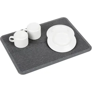 WENKO Abtropfmatte Mod. Damon schnelltrocknend Diatomit Küchenzubehör wasserabsorbierend mit Silikonfüßen und Schleifpapier 40x30 cm grau hygienisch