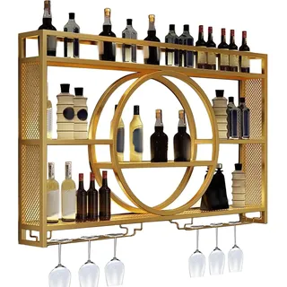 GWWBD Barregal,weinregal Wand Metall Barschrank Modern Hausbar Möbel Bar Regal Stehend Minibar Kühlschrank Wandregal Metall Rund Gold Flaschen Regal Stehend(Size:140 * 15 * 80cm,Color:Gold)