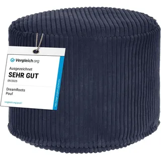 DreamRoots Runder Cord Pouf Hocker 380 g/m2 als Bequemer Bodenstuhl und Vielseitiges Sitzkissen Boden für Wohnzimmer Schlafzimmer oder Homeoffice 50x50x35 cm Blueberry Pie