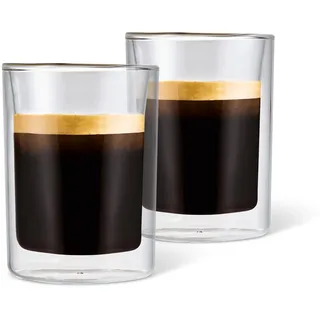 Tchibo Qbo 2er Caffè Gläser, hochwertiges Glas, mundgeblasen, gelasertes Qbo-Logo, heiß und kalt genießen