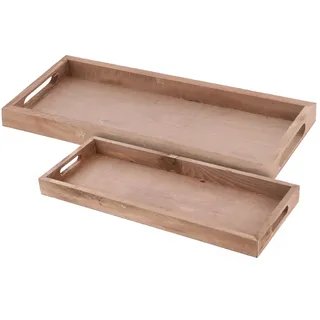 Spetebo Deko Holztablett Natur 2er Set - 50/45 cm - Holz Kerzenteller länglich - Tischdeko Dekotablett Servierplatte Dekoschale rechteckig Kerzen Brett