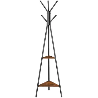 Boxxx Garderobenständer Vasagle, Braun, Schwarz, Metall, Holzwerkstoff, Vintage, 49x179x49 cm, Hutablage, standfeste Füße, Jackenhalter, Garderobe, Garderobenständer