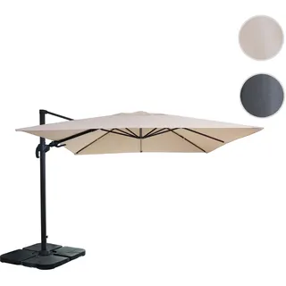 Gastronomie-Ampelschirm HWC-A96, 3x3m (Ø4,24m) schwenkbar, Polyester Alu/Stahl 23kg ~ creme mit Ständer