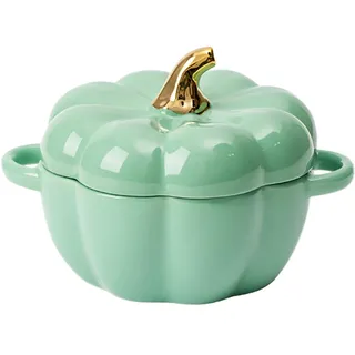 Kürbis-Schmortopf aus Keramik, Kürbis-Cocotte, Kürbisform, Emaille-Topf, Kürbi s-Topf mit Deckel, Eintopftopf Suppentopf, für Halloween, Erntedankfest, Dekor,Geschenk (Grün)