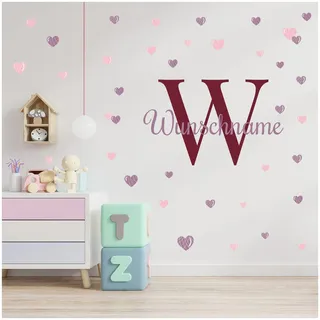 yabaduu Wandsticker personalisiert Sticker Aquarell Tiere mit Name Wandtattoo für Kinderzimmer Babyzimmer Spielzimmer Mädchen Junge Y037 (Nr. 26 Herzen, Mit Wunschname)