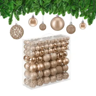 Relaxdays Weihnachtskugeln, Beige, Kunststoff, Rund, 6x7x6 cm, Dekoration, Weihnachtsdekoration, Weihnachtsbaumschmuck, Weihnachtskugeln