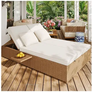 BBWL Doppelliege mit verstellbarer Rückenlehne, klappbar, wetterfest, Outdoor Daybed, Rattan Doppel Sonnenliege Gartenliege 2 Personen