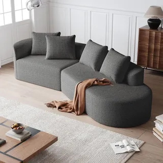 STILVORA 4-Sitzer Sofa mit extra tiefem und breitem Sitz, Ecksofa als übergroße Wolkencouch mit 4 Kissen, Modulares Sofa frei kombinierbar,Chenille - Dunkelgrau