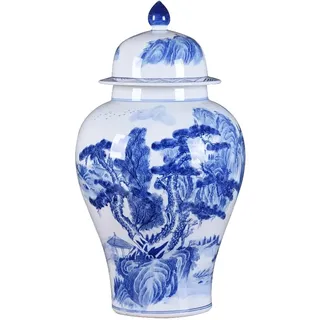 GHW Blaue und weiße Porzellan-Landschaft-Ingwer-Glas mit Deckel for Wohnkultur, dekorative keramische Blumenvase for Herzstücktischdekoration, chinesischer Qing-Stil (Größe : 19")