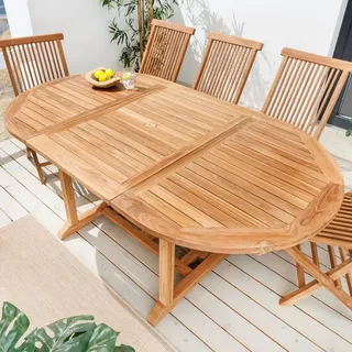 riess-ambiente Ausziehbarer Gartentisch EMPIRE TEAK 120-180cm natur Massivholz oval Esstisch Terrassentisch Tisch - Braun