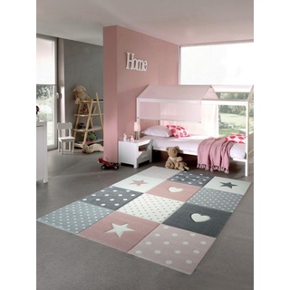 Kinderteppich Kinderteppich Spielteppich Babyteppich Mädchen mit Herz Stern rosa creme grau, Carpetia, rechteckig grau|rosa rechteckig - 80 cm x 150 cm