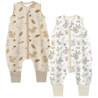 Chilsuessy Baby Ganzjahres Kinderschlafsack mit Füssen 1.5 Tog,Kleinkind Winter Schlafsack 100% Baumwolle, 1.5 Tog/Eichhörnchen + Koala, 100cm/Baby Höhe 110-120cm