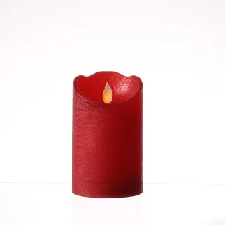 LED Kerze mit beweglicher Flamme Echtwachs Rustik-Optik H: 12,5cm Timer rot