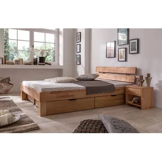 moebelstore24 Futonbett Bett Judith Kernbuche-Massiv Natur geölt, 140 x 200 cm inkl. 2 x Bettkasten