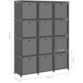 vidaXL Würfelregal mit Boxen 12 Fächer 103 x 30 x 141 cm Grau