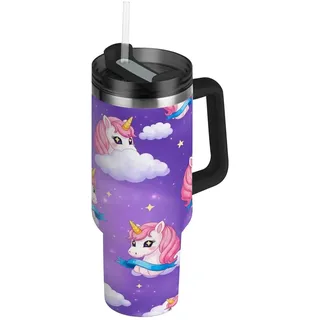 RPLIFE Süßer rosa Einhorn-Becher mit Griff, 1,2 l, isolierter Edelstahl-Kaffeetasse für Männer und Frauen, Reisen