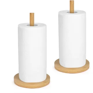 E-ROOM TREND Papierhandtuchhalter Küchenrollenhalter 2 Stück, Bamboo Thicken Base Papierhandtuchspender Küche Steady Badezimmer Holz Handtuch Papierrollenhalter(A0742)