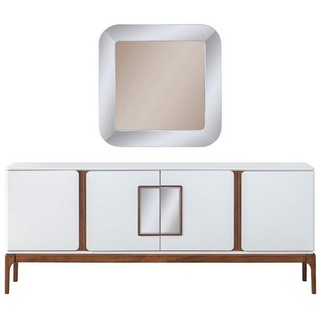JVmoebel Sideboard Luxus Esszimmer Set Anrichte Spiegel 2 tlg Modern Essgruppe Kommode (2 St., 1x Sideboard + 1x Spiegel), Made in Europa weiß