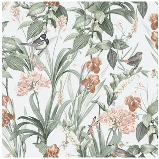Ugépa Vliestapete M64794D Ugépa Weiß Vlies 1.06 x 10.05 m Botanique Blumen Natur Vögel