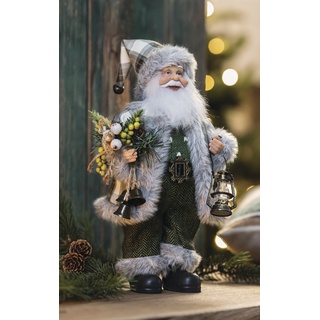Dekofigur Weihnachtsmann Green im Schotten-Look, grün kariert, mit Laterne und Glöckchen, 30 cm hoch, Weihnachtsdeko-Figur Santa Claus, Nikolaus