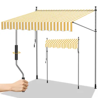 Randaco Klemmmarkise, 350x120cm Orange und Weiß mit Handkurbel Balkon, Markise Balkonmarkise ohne Bohren, Höhenverstellbar UV-beständig, Sonnenschutz Wasserdicht, Einfache Montage