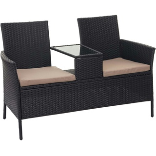 Mendler Poly-Rattan Sitzbank mit Tisch HWC-E24, Gartenbank Sitzgruppe Gartensofa, 132cm ~ schwarz, Kissen creme