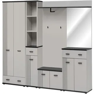 GARDEROBEN-SET Kaschmir, schwarz 6-teilig 210 cm, Flurgarderobe in modernem Desgin