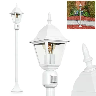 HOFSTEIN Außenstehleuchte Naofe, Außenwegeleuchte mit Bewegungsmelder aus Metall/Glas in Weiß/Klar, Wegeleuchte im Landhaus/Antik/Vintage-Design für Garten, Außenbereich, Hof, 116 cm, E27, IP44